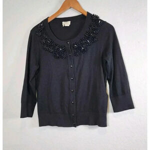kate Spade New york Cardigan Women's M Black Half Sleeve Button Down Round Neck